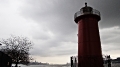 Little Red Lighthouse or Jeffrey\'s Hook Light on the Hudson River in New York City under George Washington Bridge.
