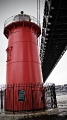 Little Red Lighthouse or Jeffrey\'s Hook Light on the Hudson River in New York City under George Washington Bridge.